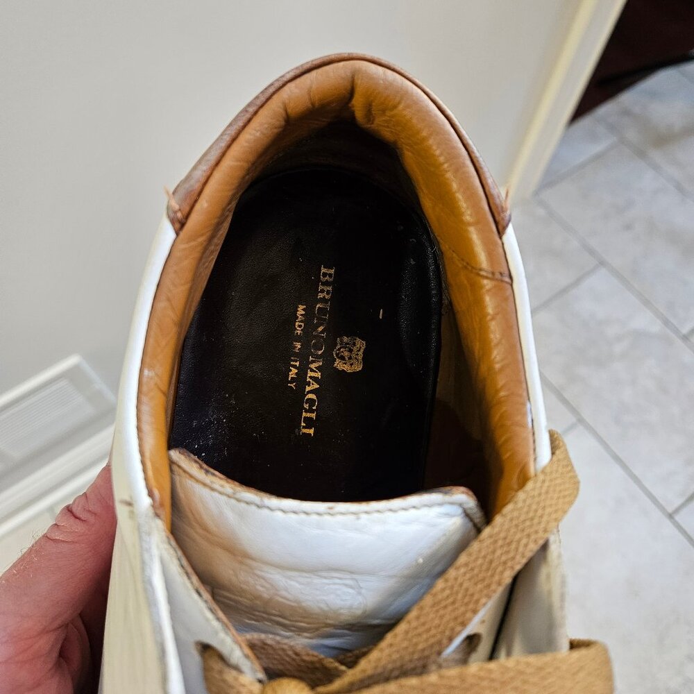 Bruno Magli Men's Phoster Mid-Top Casual Leather Sneakers, White/Khaki, Sz 13 - Picture 15 of 16